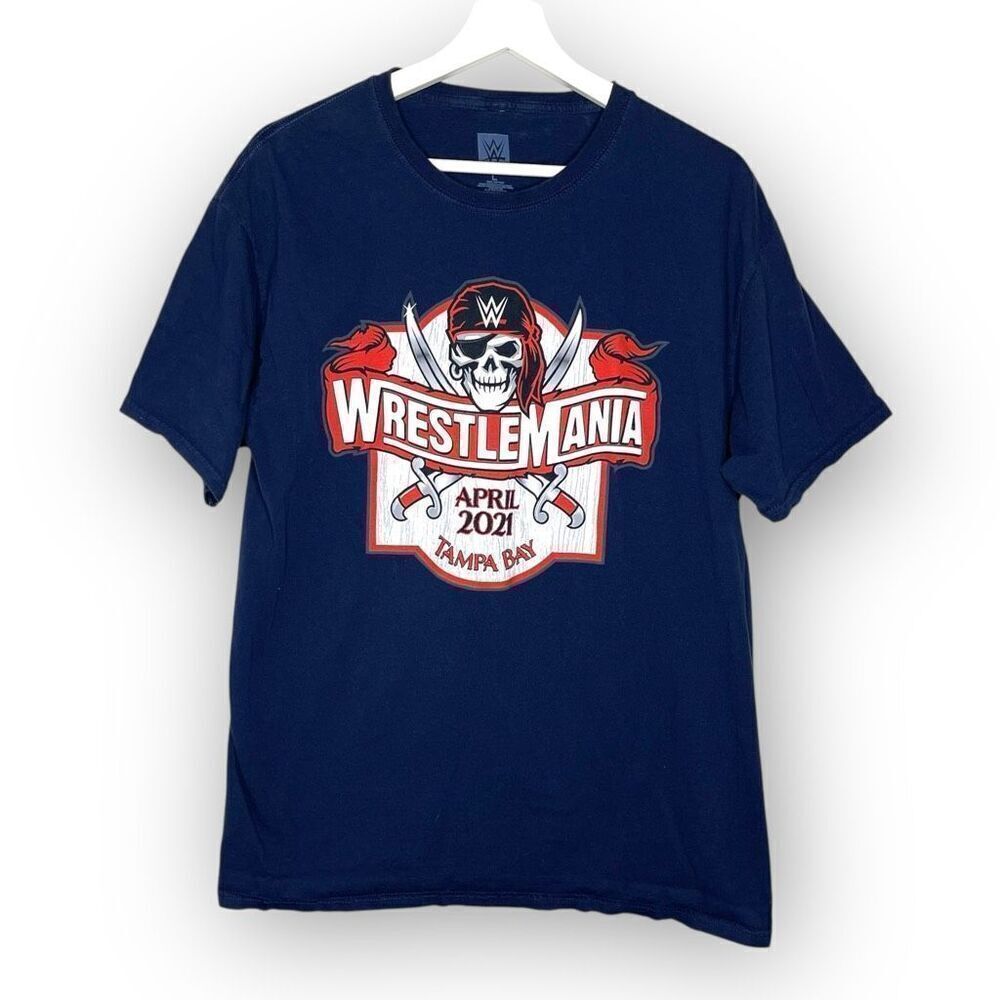 WWE Wrestlemania Tshirt Blue 2021 Tampa Bay Short Sleeve Unisex Size Large